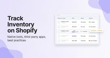 Shopify inventory tracking dashboard showing SKU stock levels, low-stock alerts, and reorder status